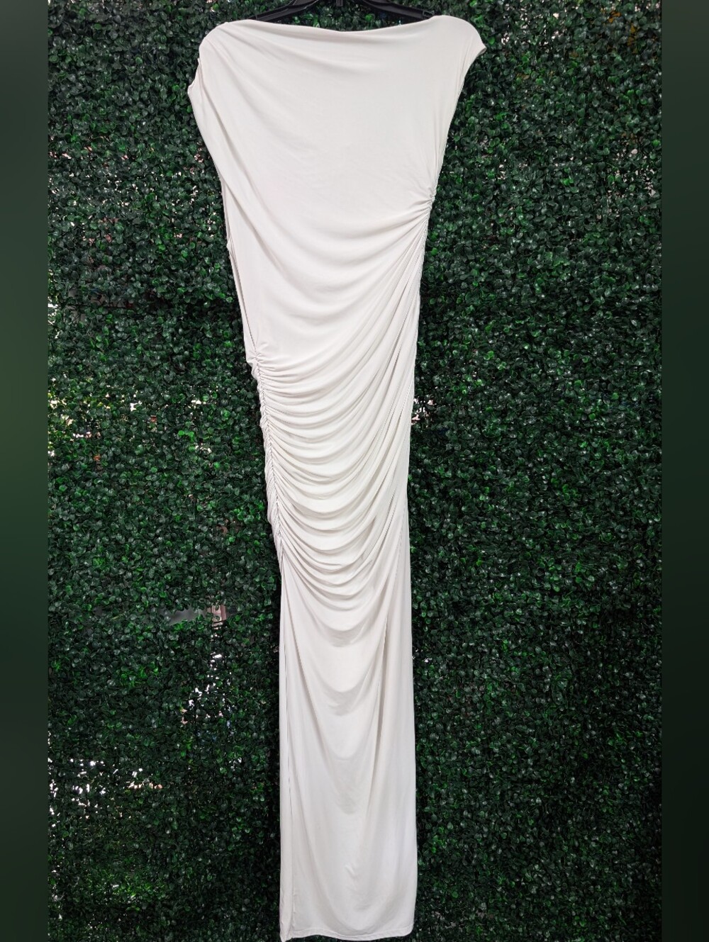 naked wardrobe White Ruched One-Shoulder Maxi Dress
